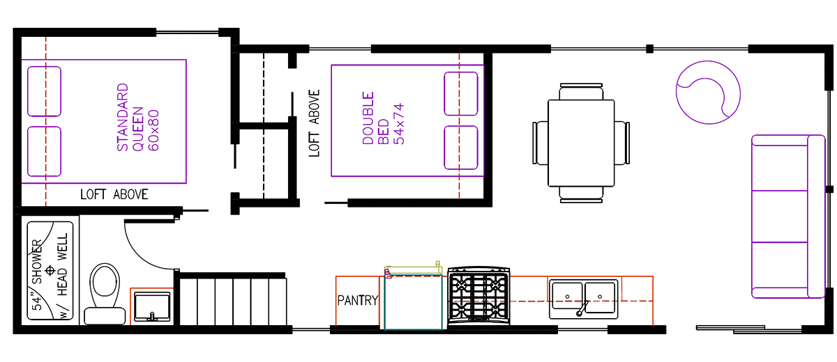 Elevation Park Model Company Floorplan 5-105, Loft Unit