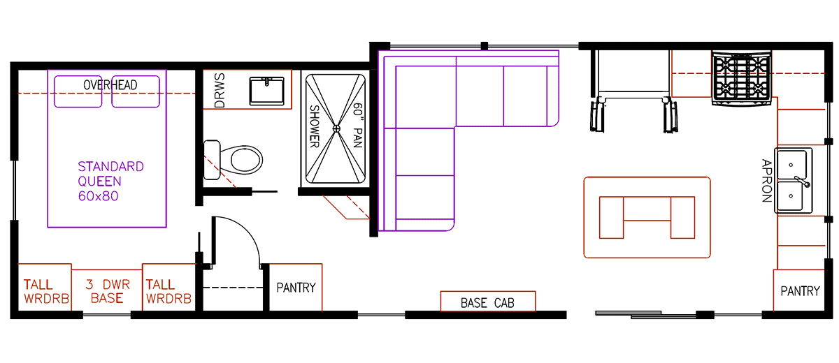 Elevation Park Model Company Floorplan 5-106, Non-Loft Unit