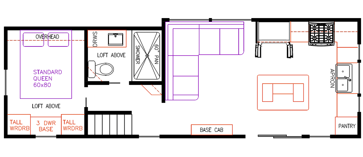 Elevation Park Model Company Floorplan 5-107, Loft Unit