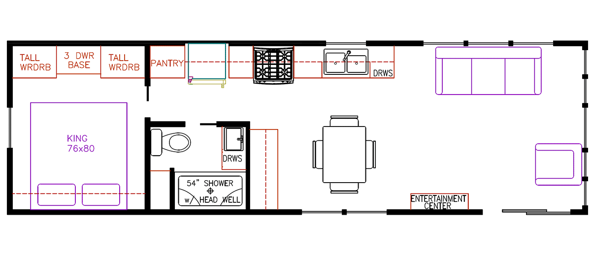 Elevation Park Model Company Floorplan 5-108, Non-Loft Unit