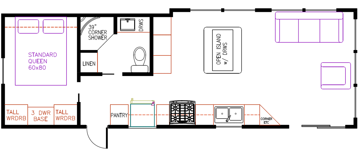 Elevation Park Model Company Floorplan 5-110, Non-Loft Unit